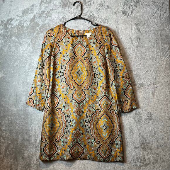 J. Crew Vintage Inspired Mod Boho Psychedelic Paisley Shift Dress Silk Size 4 - Picture 1 of 9